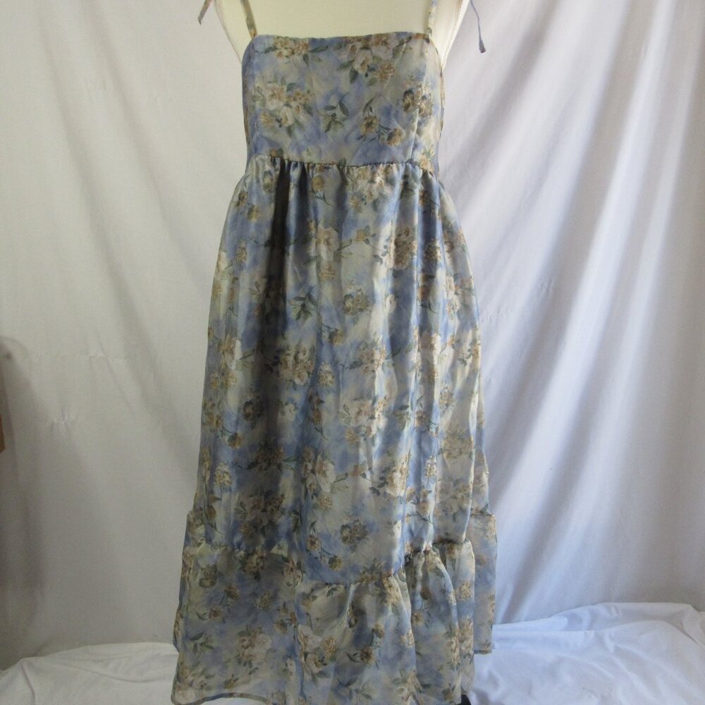 Wild Fable Midi Babydoll Sundress Dress Organza Blue Floral Size XS NWOT